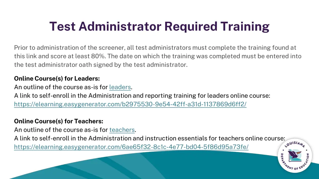 test administrator required training