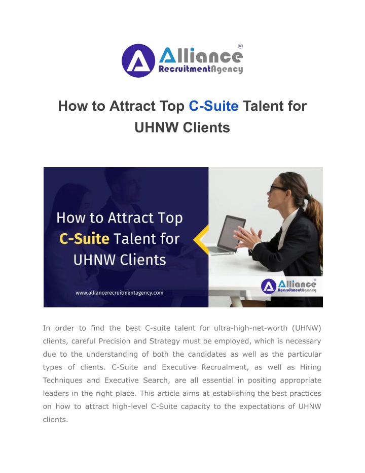 how to attract top c suite talent for uhnw clients