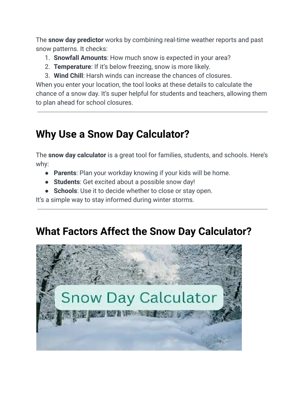 the snow day predictor works by combining real