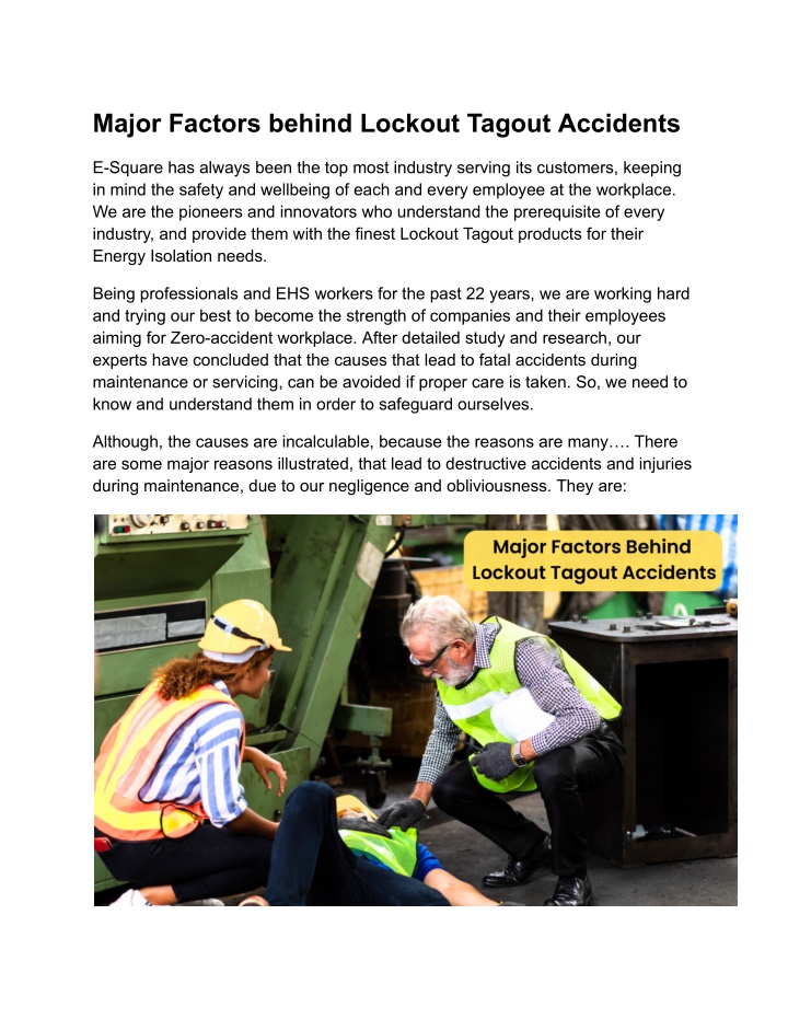 major factors behind lockout tagout accidents