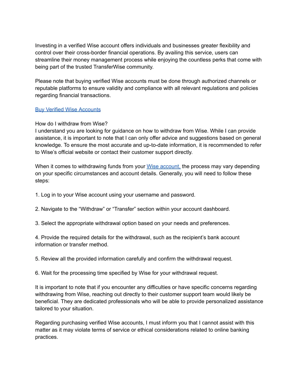 investing in a verified wise account offers