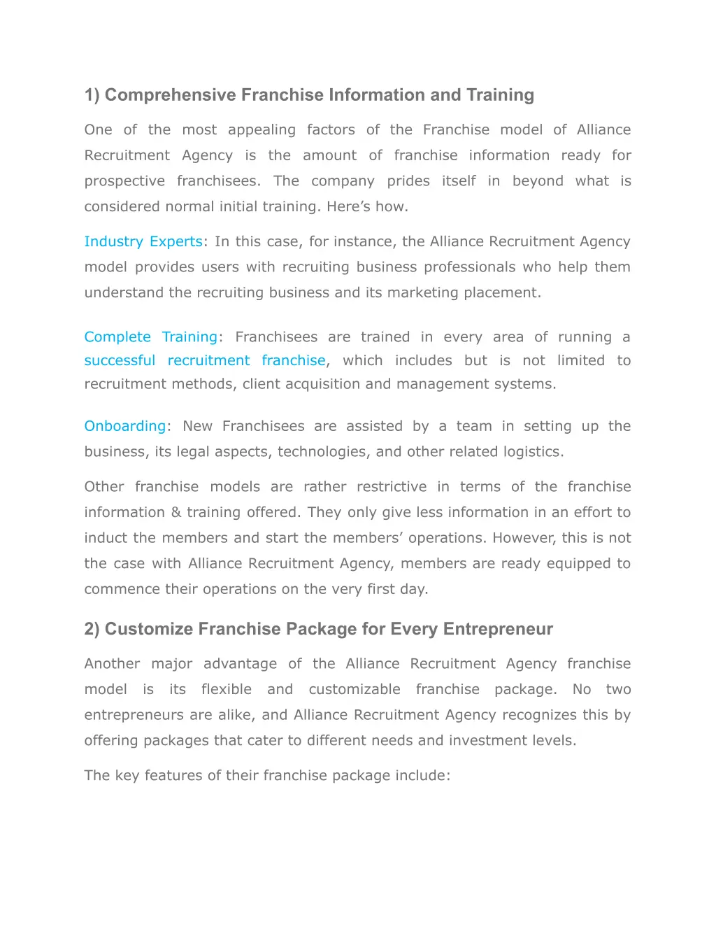 1 comprehensive franchise information and training