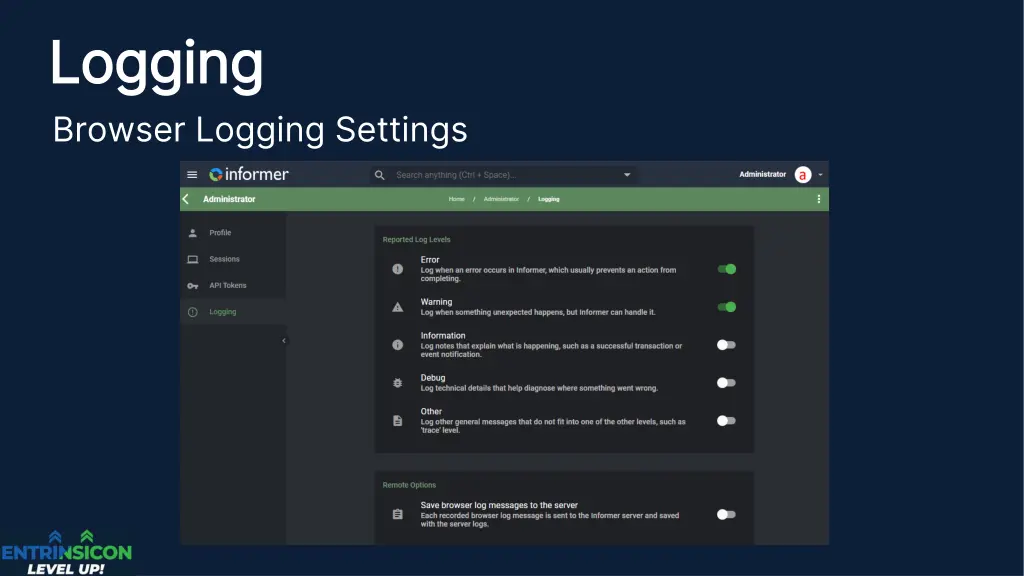 logging logging browser logging settings