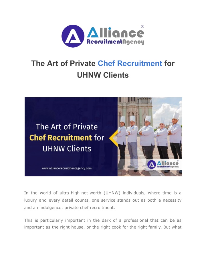 the art of private chef recruitment for uhnw