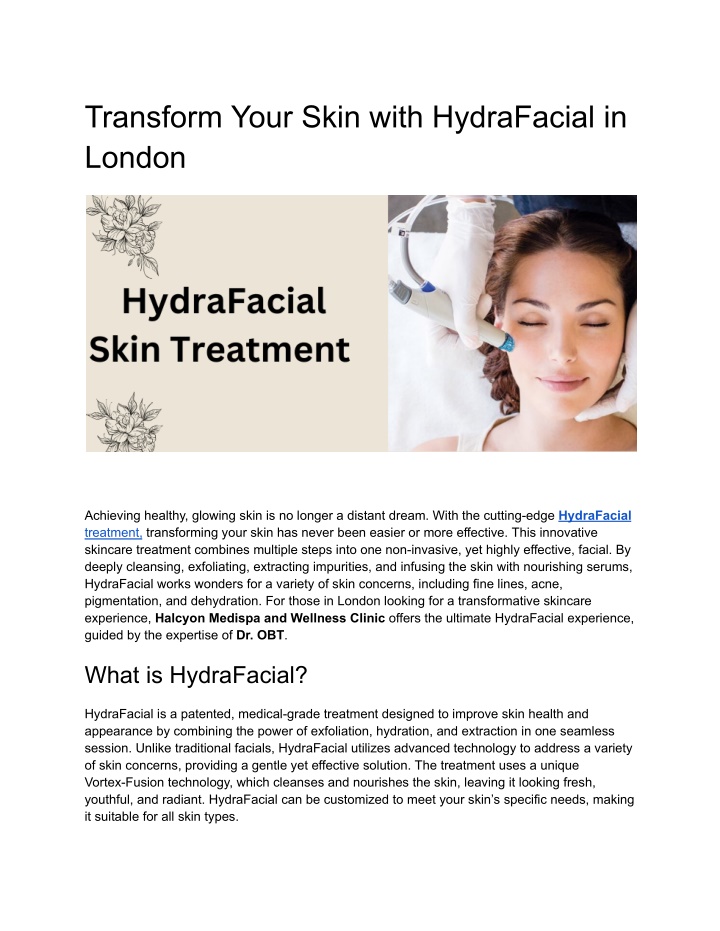 transform your skin with hydrafacial in london