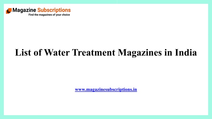 list of water treatment magazines in india