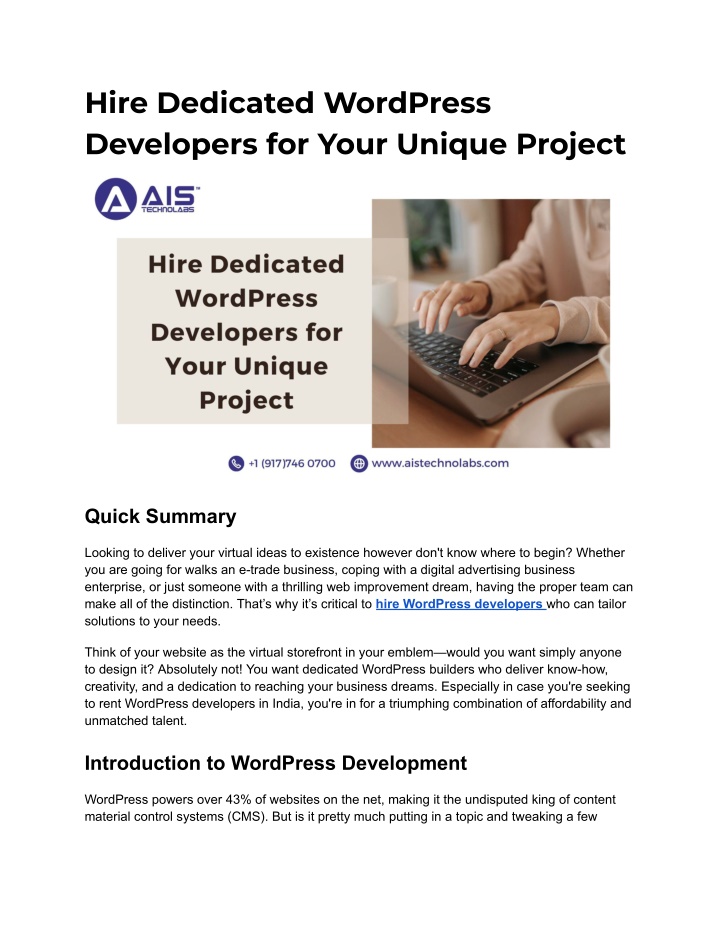 hire dedicated wordpress developers for your