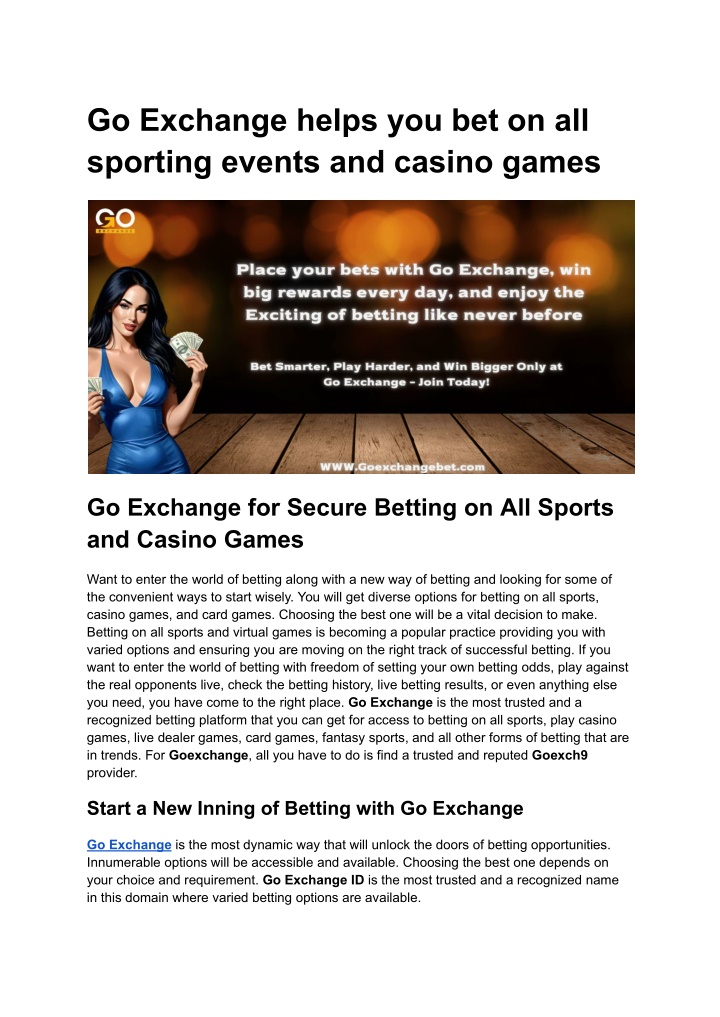 go exchange helps you bet on all sporting events