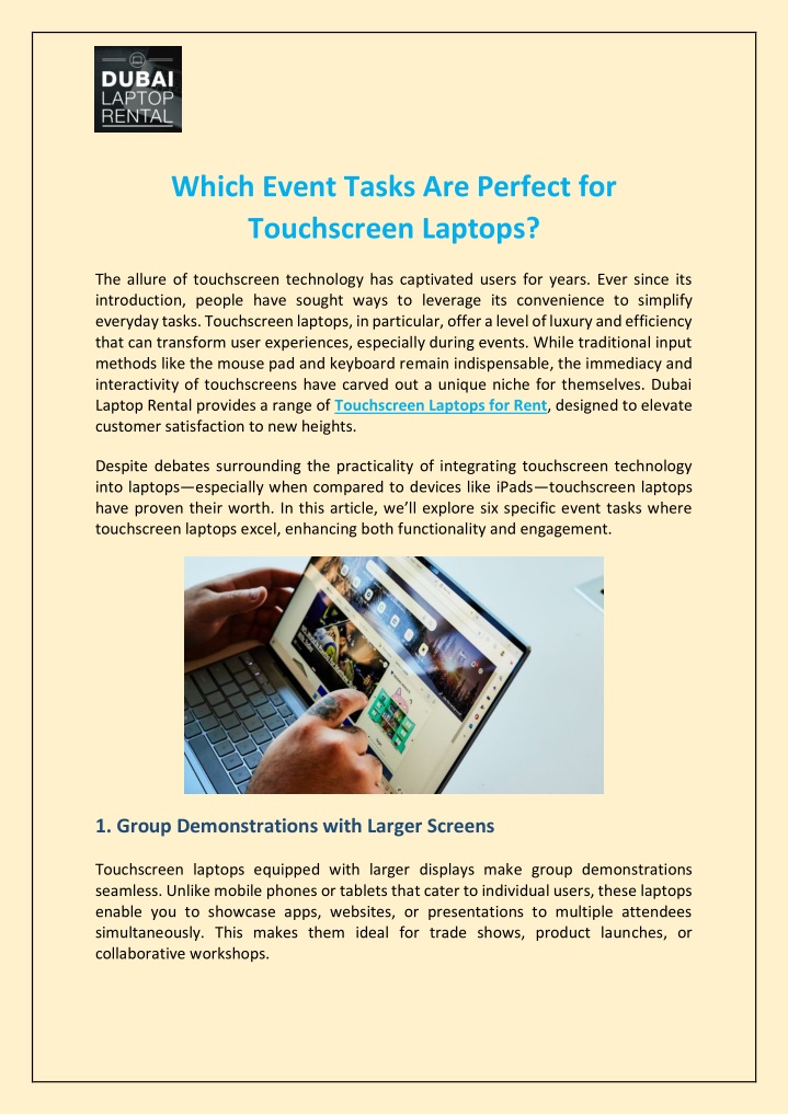 which event tasks are perfect for touchscreen