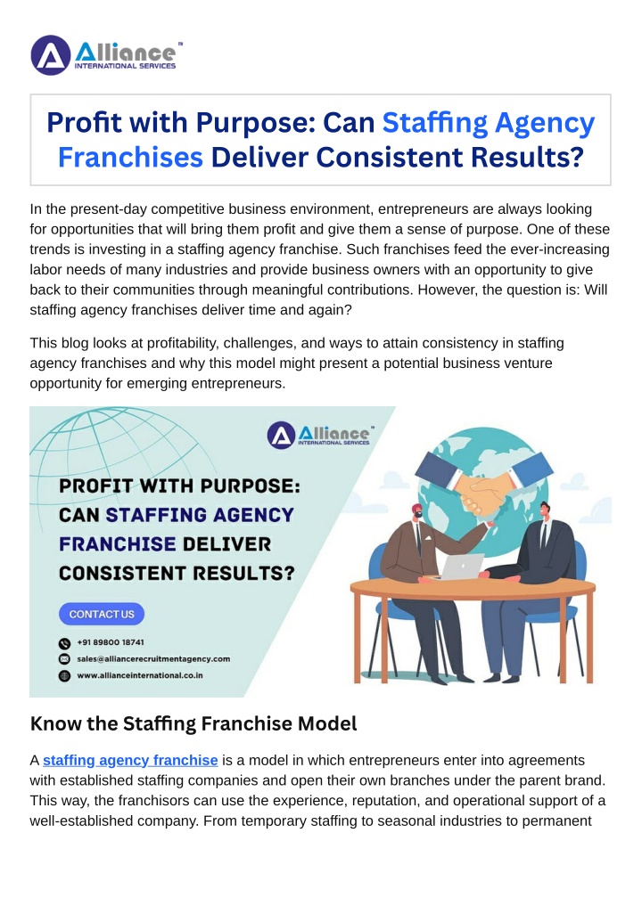 profit with purpose can sta ng agency franchises