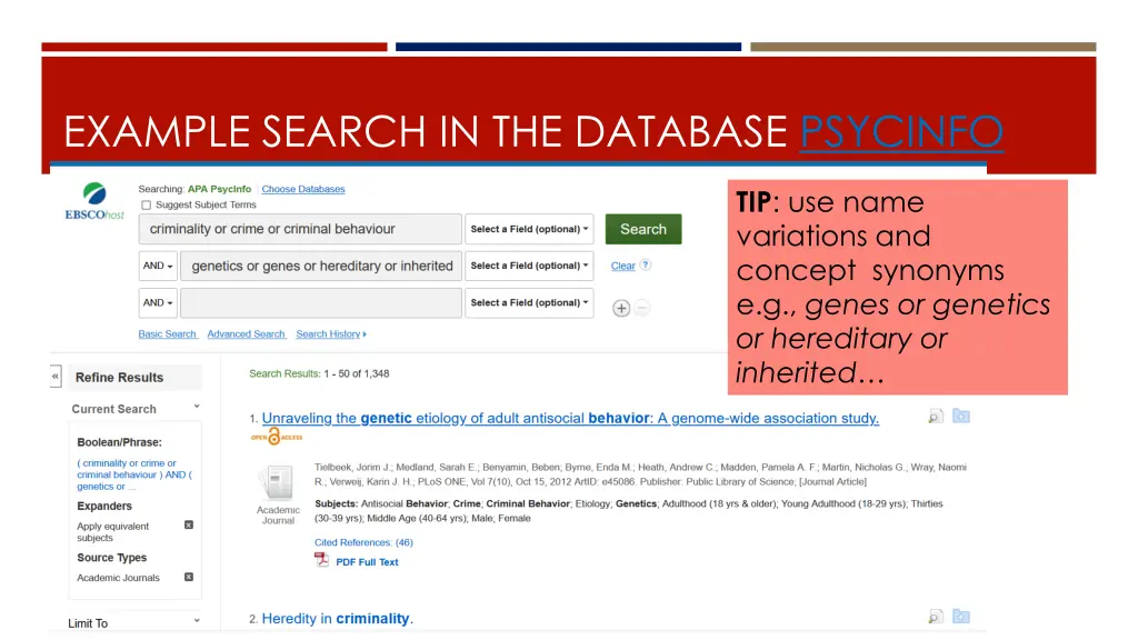 example search in the database psycinfo