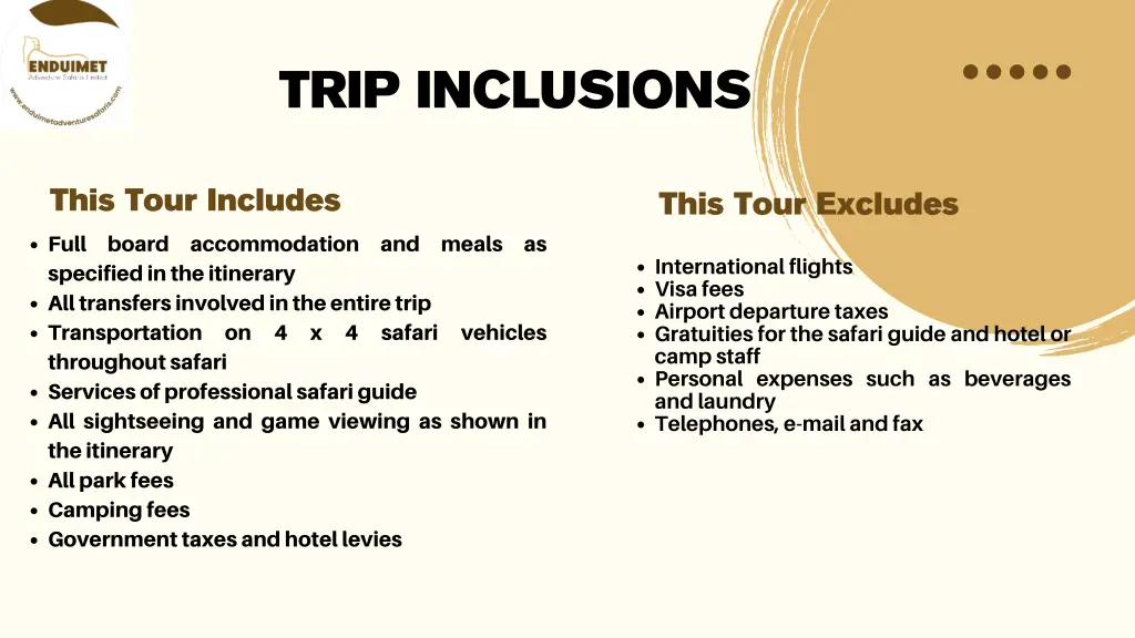 trip inclusions