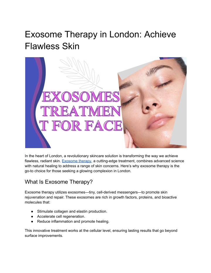 exosome therapy in london achieve flawless skin