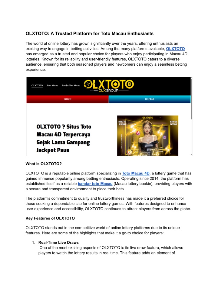 olxtoto a trusted platform for toto macau