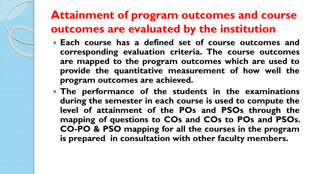 attainment of program outcomes and course
