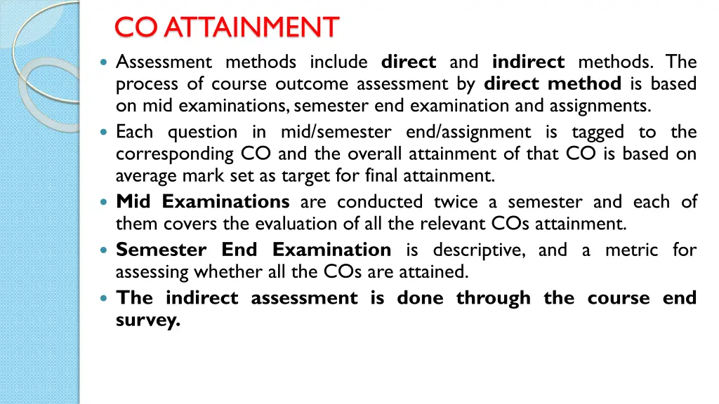 co attainment assessment methods include direct