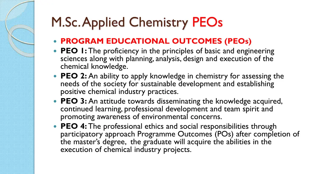 m sc applied chemistry peos