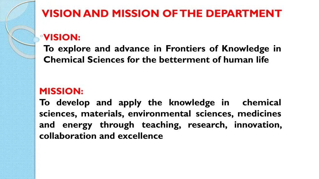 vision and mission of the department