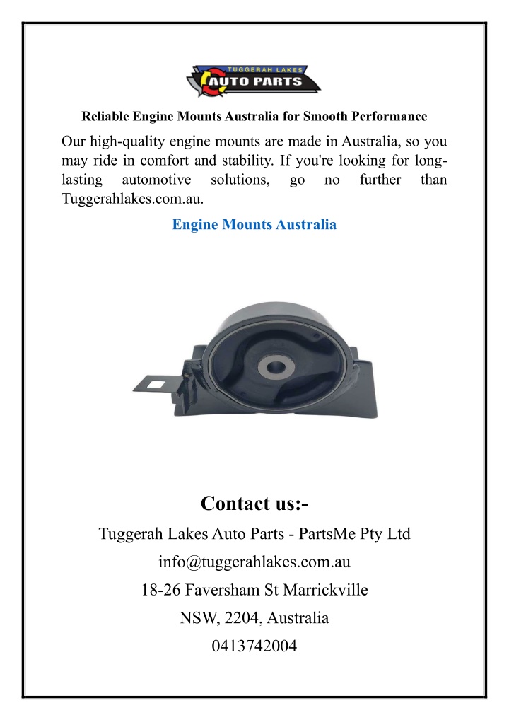 reliable engine mounts australia for smooth