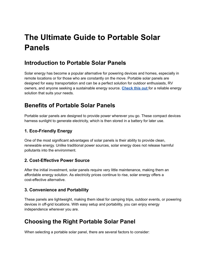 the ultimate guide to portable solar panels