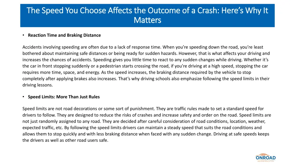 the speed you choose affects the outcome 2