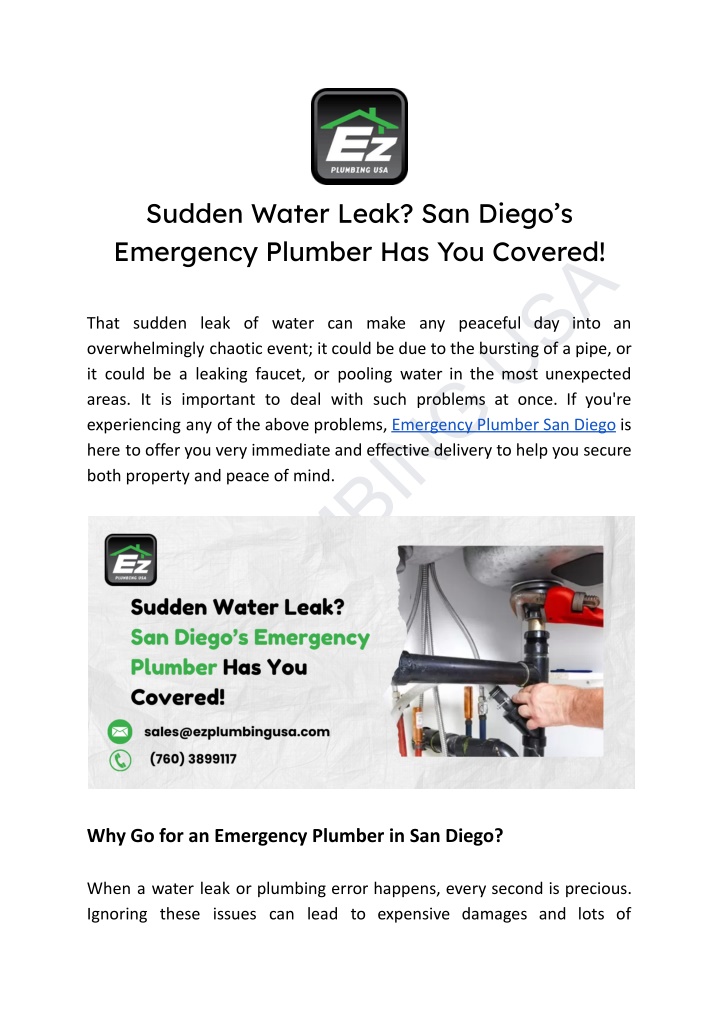 sudden water leak san diego s emergency plumber