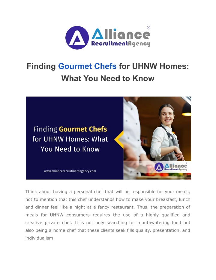 finding gourmet chefs for uhnw homes what