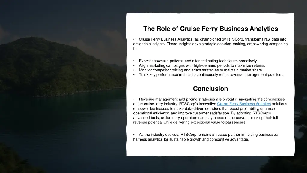 the role of cruise ferry business analytics