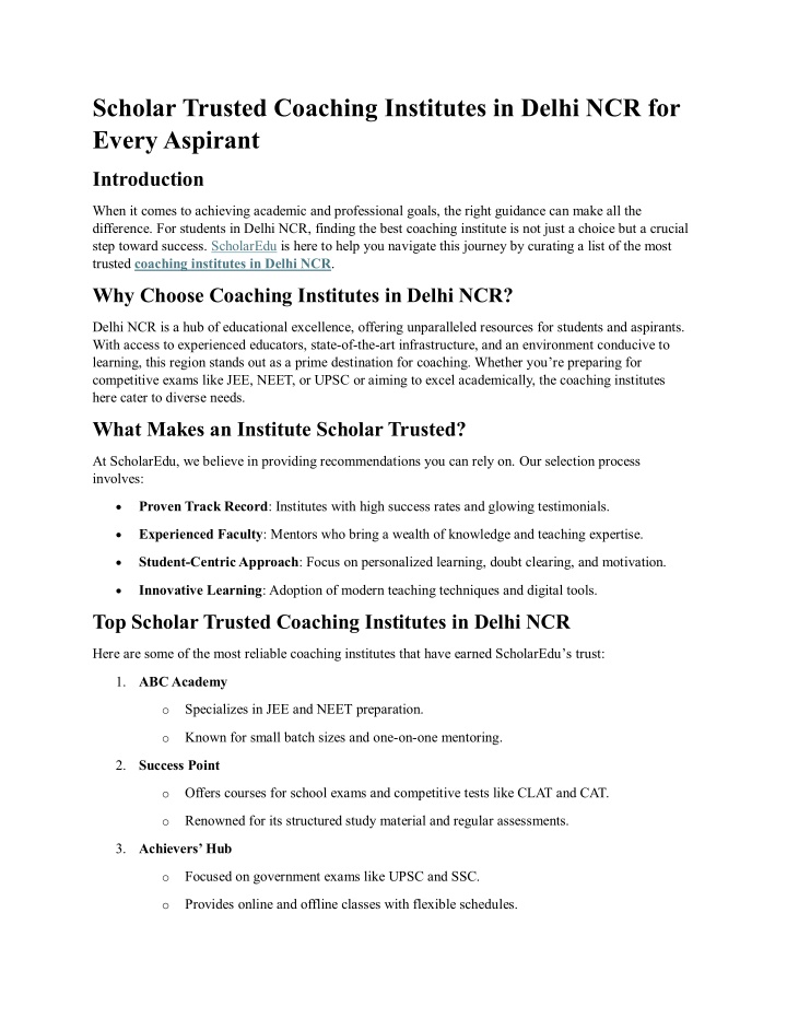 scholar trusted coaching institutes in delhi