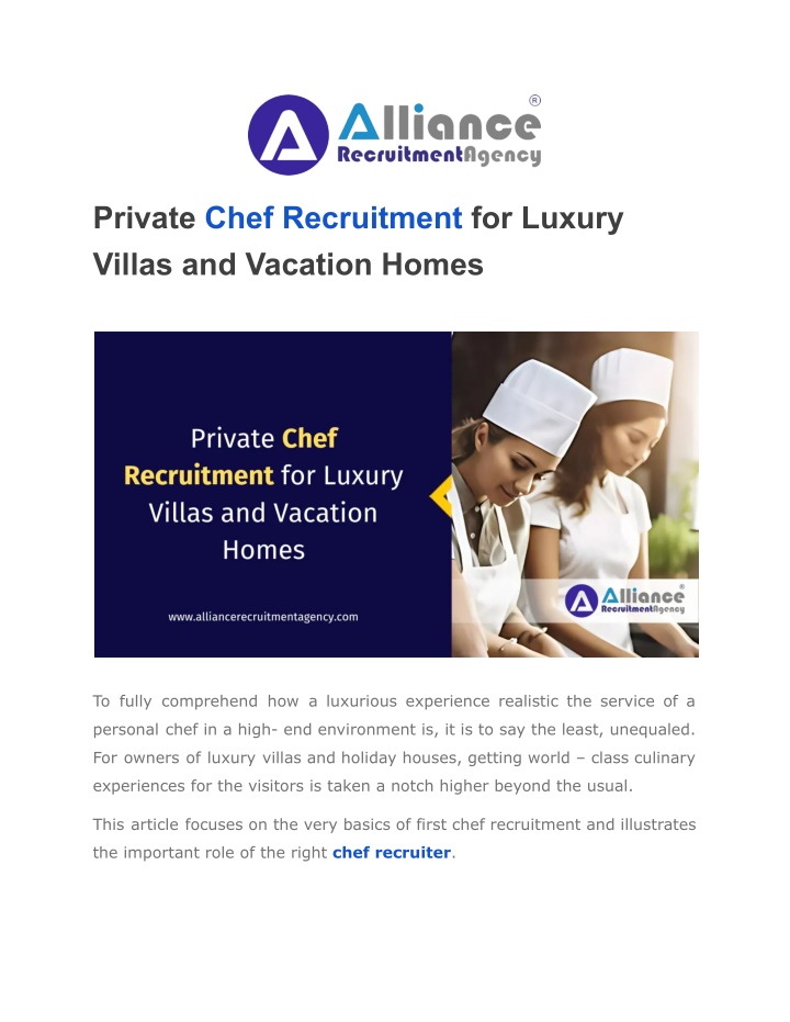 private chef recruitment for luxury villas