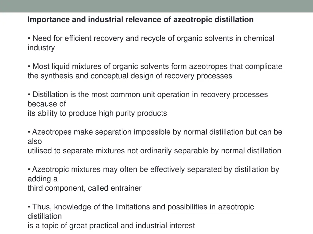 importance and industrial relevance of azeotropic