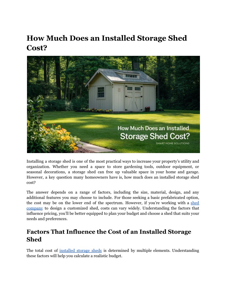 how much does an installed storage shed cost