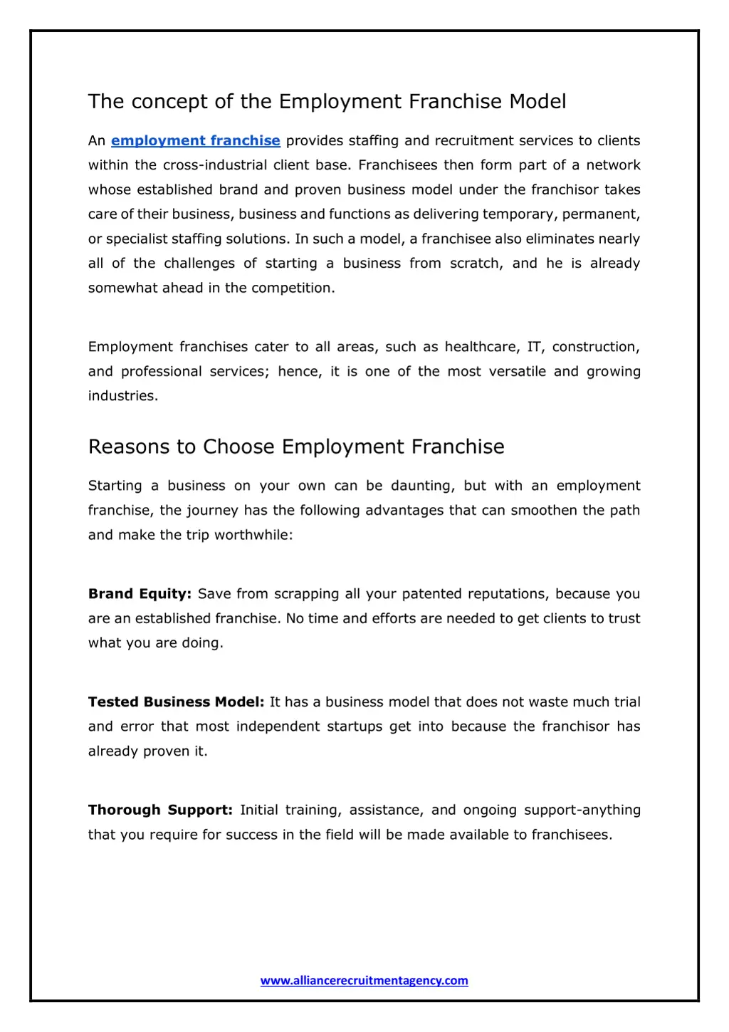 the concept of the employment franchise model