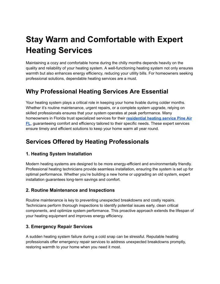 stay warm and comfortable with expert heating