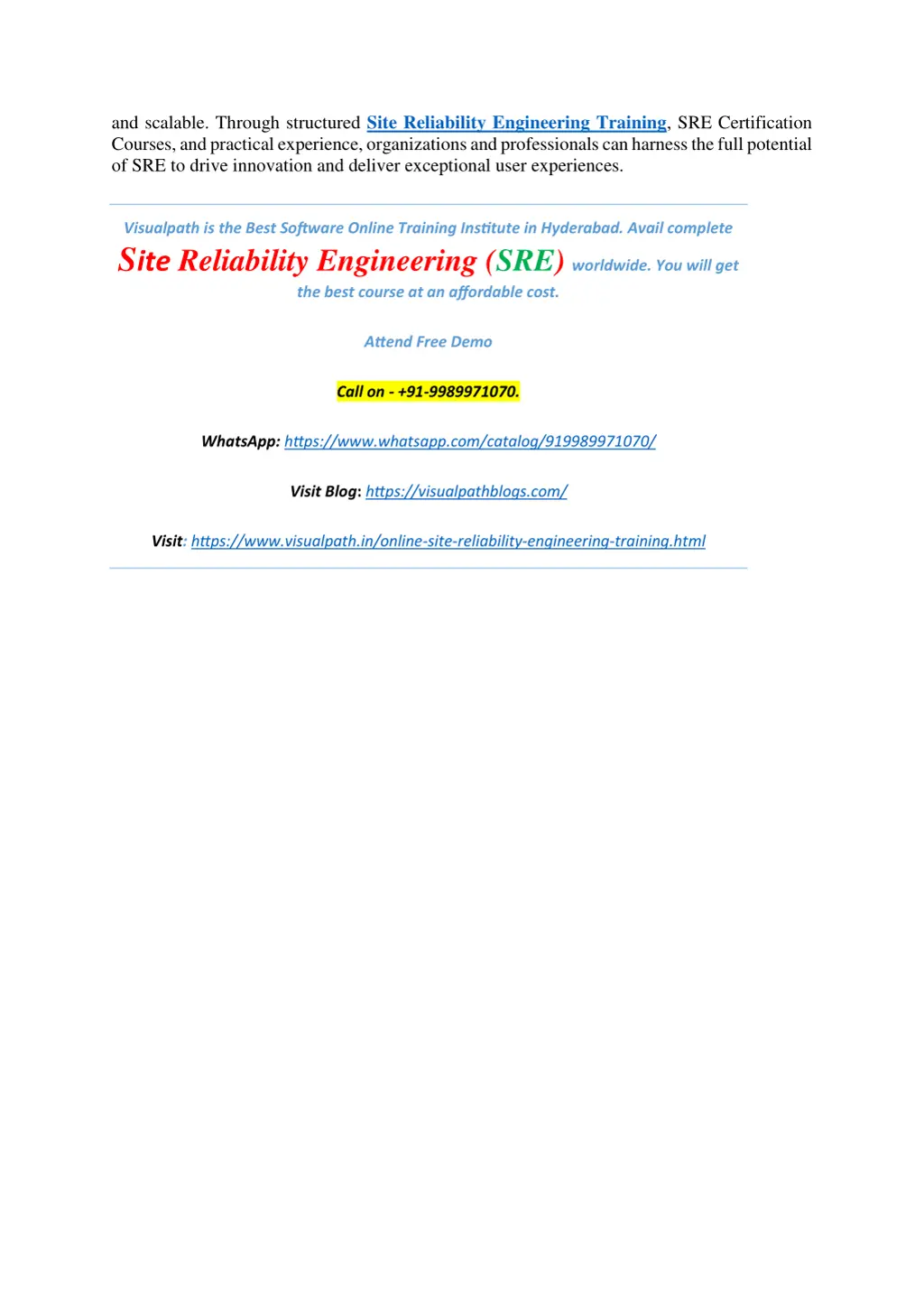 and scalable through structured site reliability