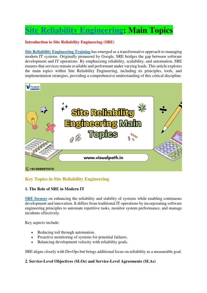 site reliability engineering main topics