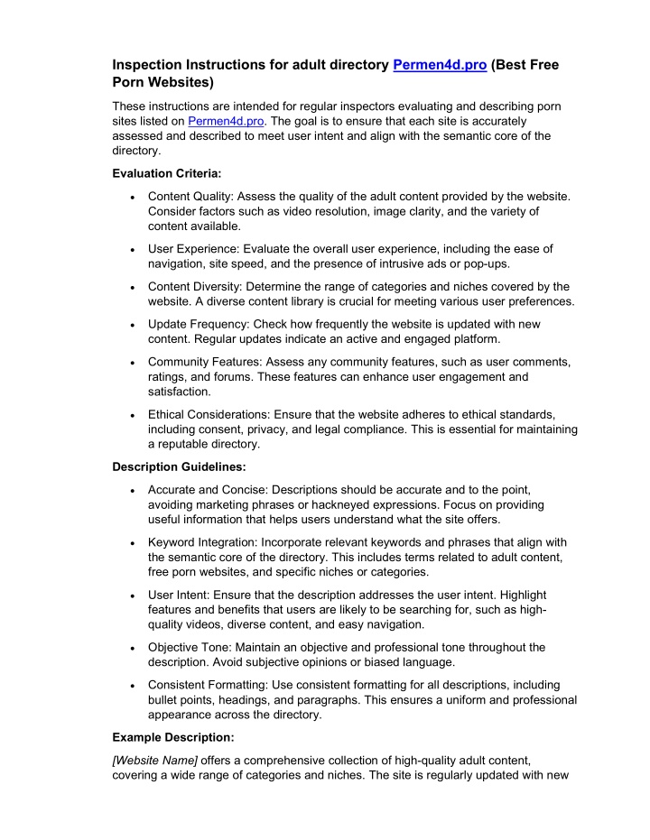 inspection instructions for adult directory