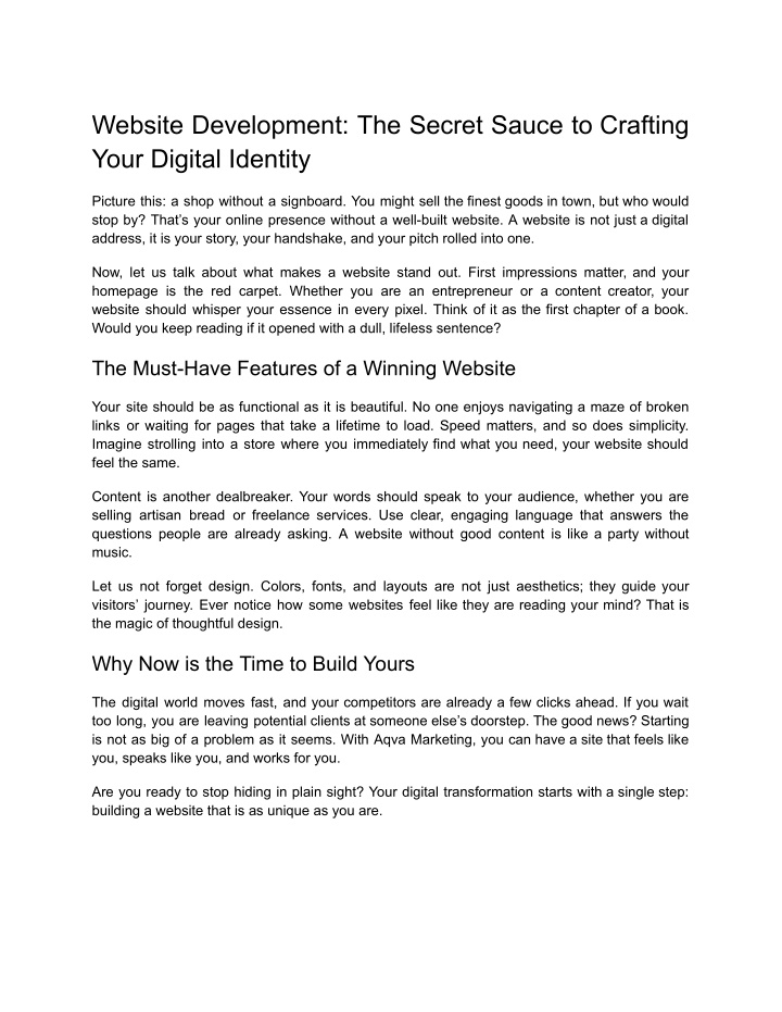 website development the secret sauce to crafting