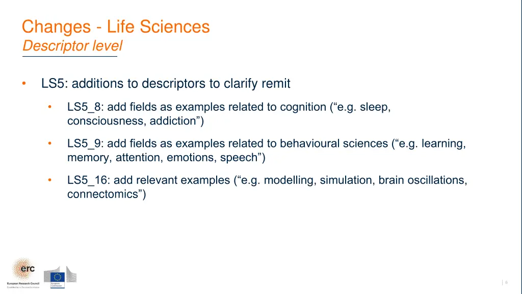 changes life sciences descriptor level