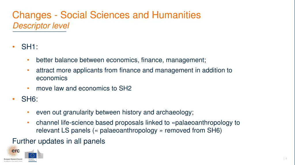 changes social sciences and humanities descriptor