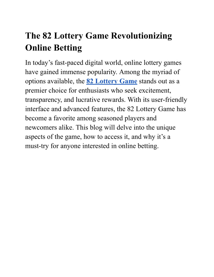 the 82 lottery game revolutionizing online betting