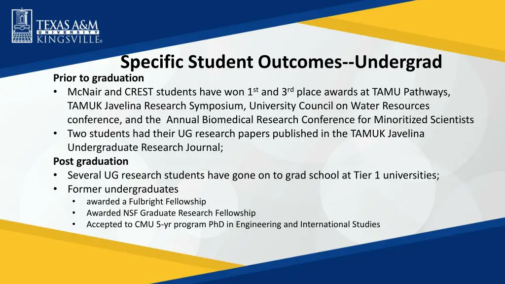 specific student outcomes undergrad prior