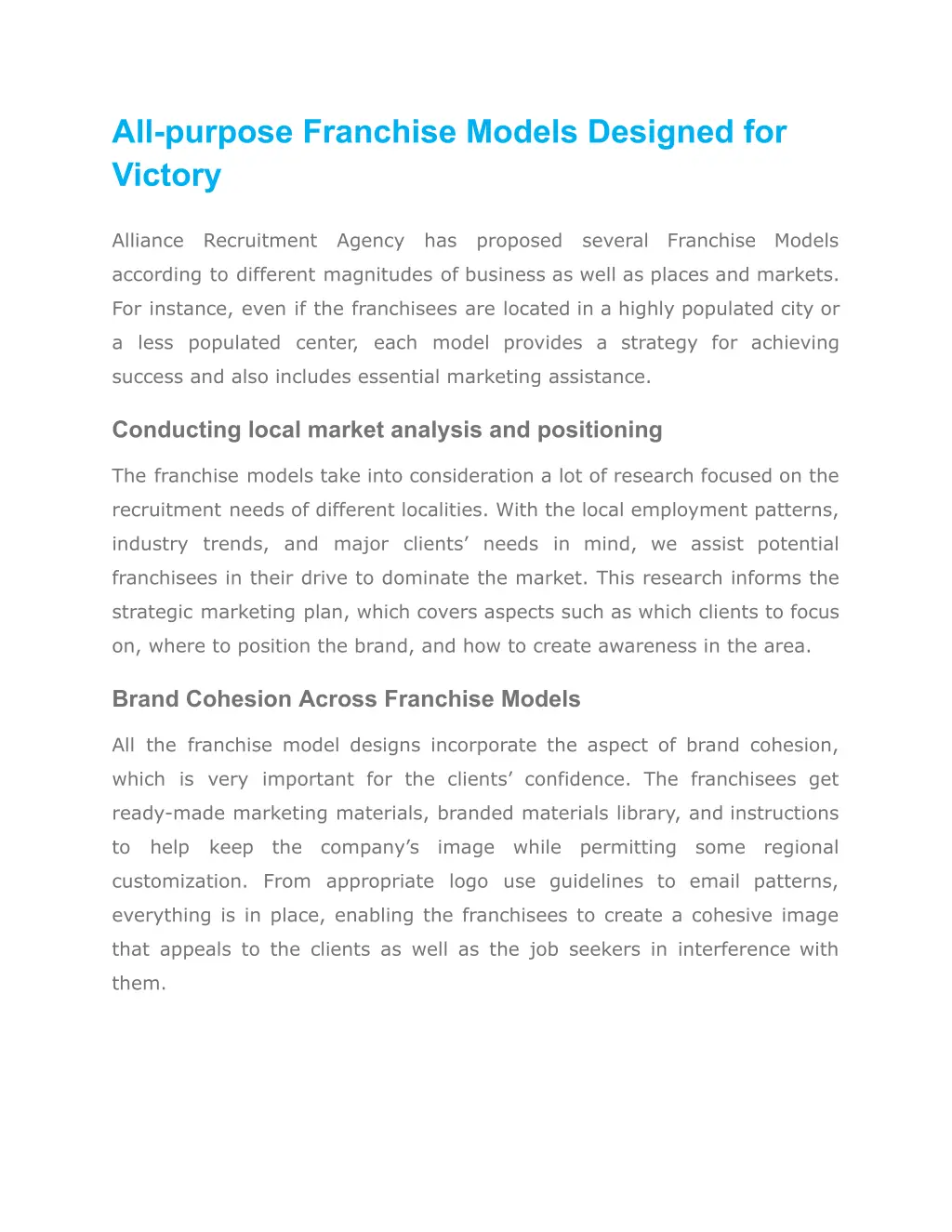 all purpose franchise models designed for victory
