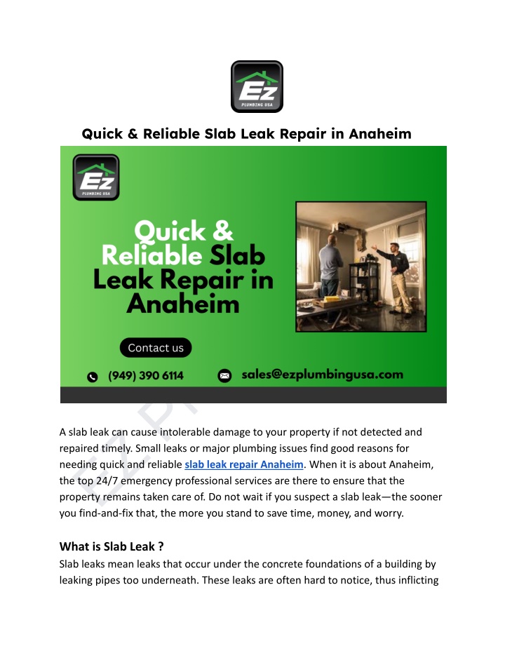 quick reliable slab leak repair in anaheim