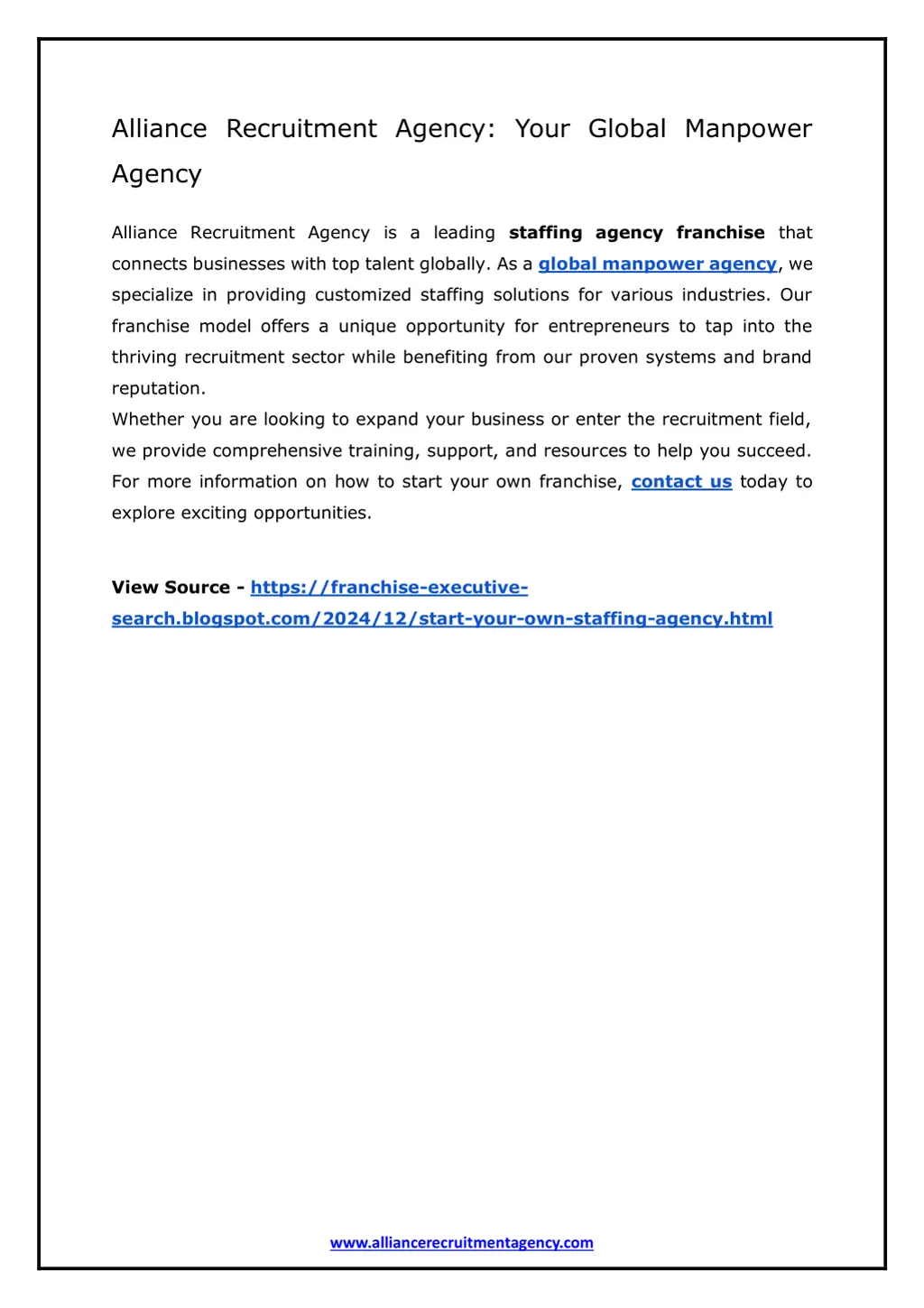 alliance recruitment agency your global manpower
