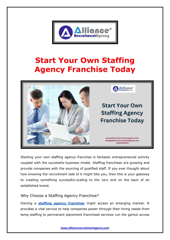 start your own staffing agency franchise today