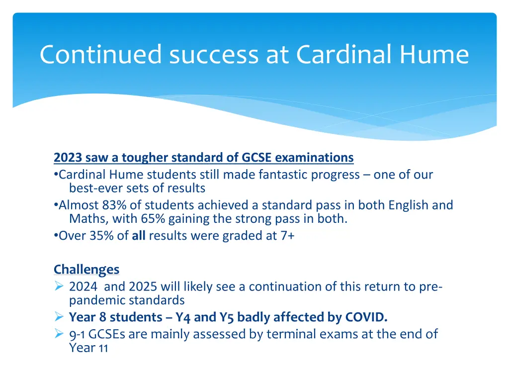 continued success at cardinal hume