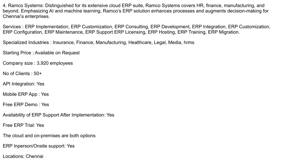 4 ramco systems distinguished for its extensive