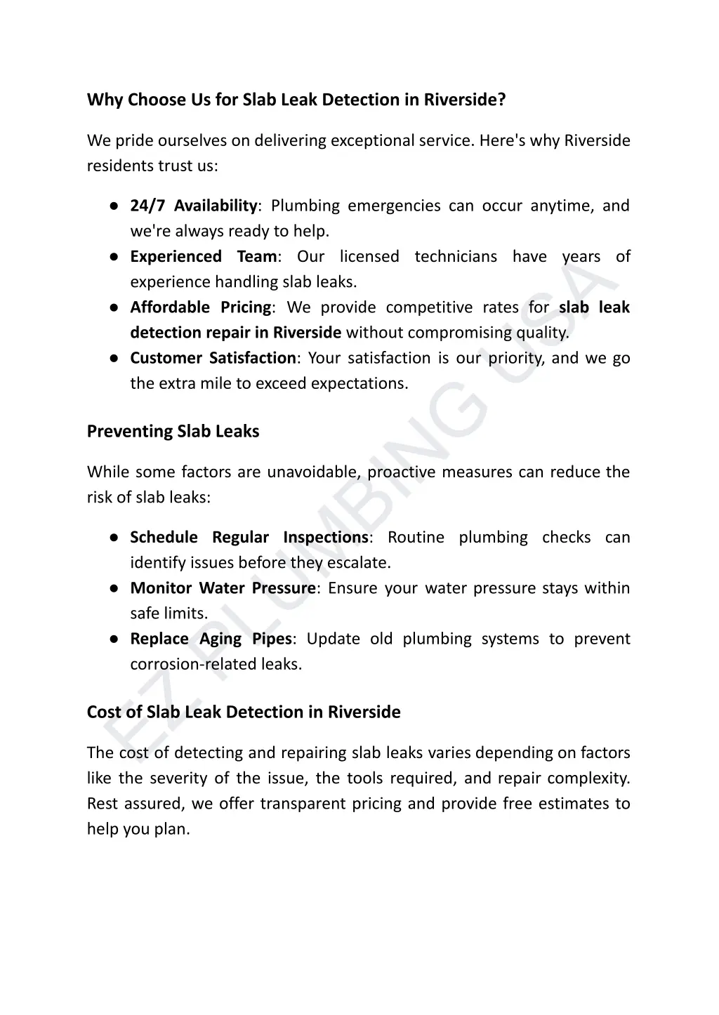 why choose us for slab leak detection in riverside