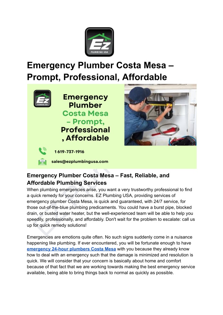 emergency plumber costa mesa prompt professional